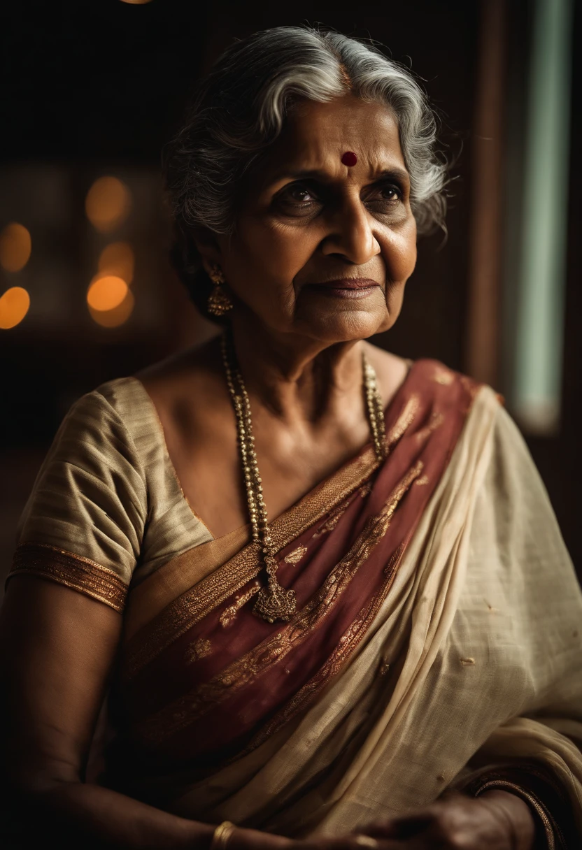 An old woman in a sari looks out the window - SeaArt AI