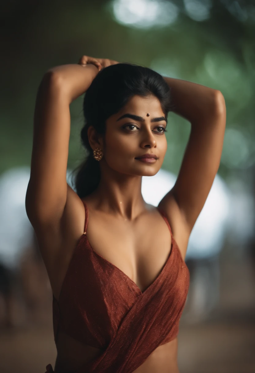 Anusha hot cleavage photos in red sari - SeaArt AI