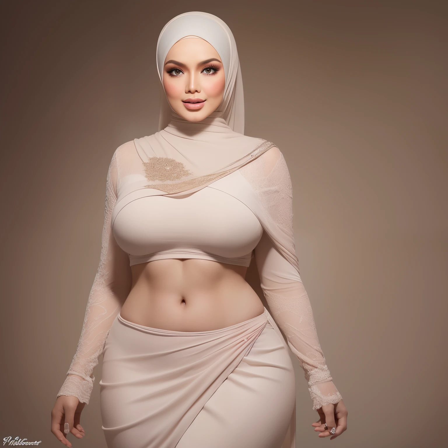 A close up of a woman in a white dress and a hijab - SeaArt AI