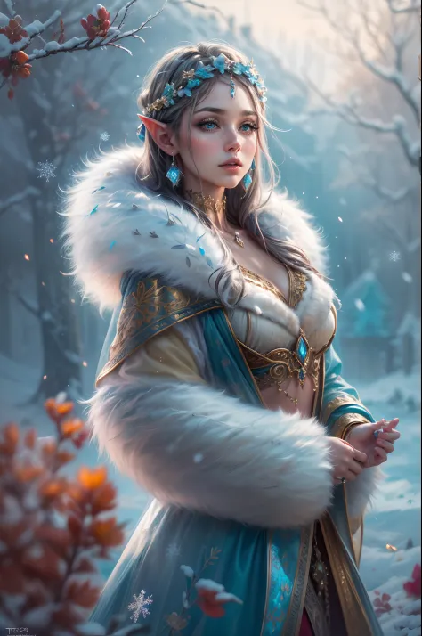 This is a realistic fantasy artwork taking place in a subzero cold winter landscape. Generate a stately, elegant, and graceful P...