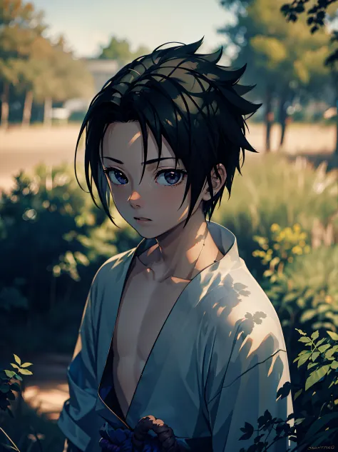 young boy, shota, Sasuke Uchiha, in leaf village, masterpiece, (shirtless), without clouth, best quality, ultra quality, absurd ...