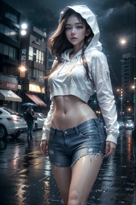 (8k, RAW photo, best quality, masterpiece:1.2), (realistic, photo-realistic:1.37), rain, wet, extremely detailed, Dramatic Light...