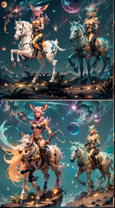 In the beautiful illustration of this super-grand scene，The ultra-distant lens shows us（Over eight separate and distinctive centaur characters：9.9），They all have their own characteristics，Vivid and interesting。Radiant from the heavens（Angelic centaurs：6.6）...