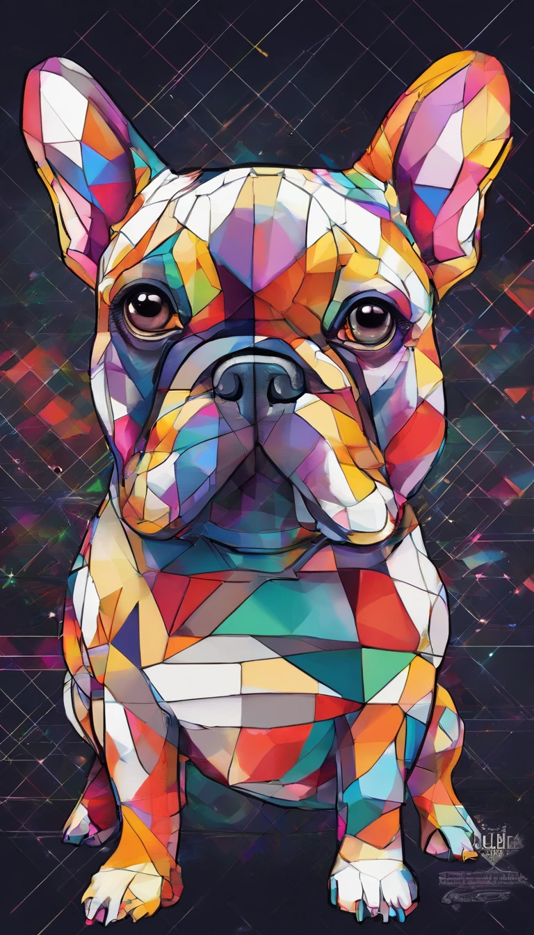 (French Bulldog ),(Best posture),(best angle), (Better expression), Eduardo Kobra Acorjo Amento ,Multidimensional geometric wall portrait, Artistically, tchibi,yang08k, big breasts beautiful, Coloring,