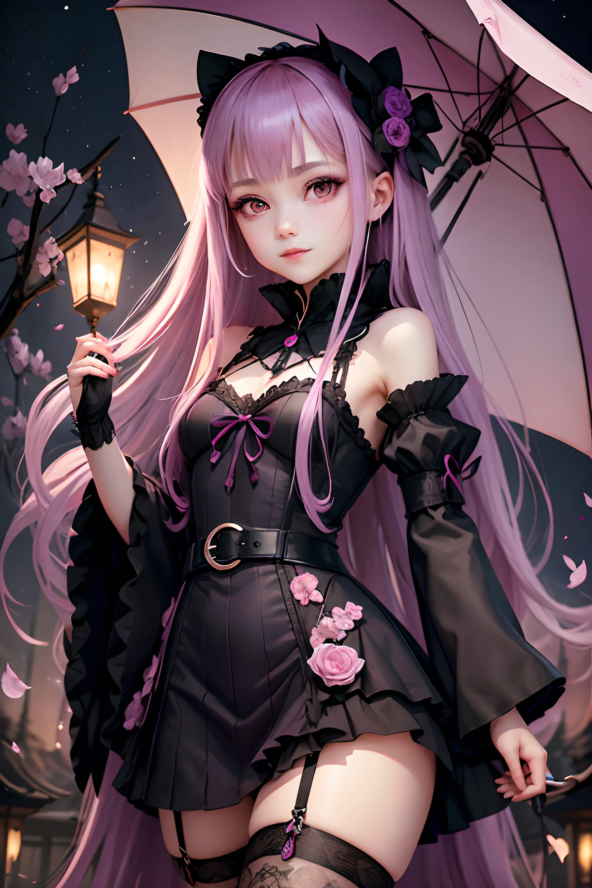 Anime girl with long purple hair and black dress holding an umbrella -  SeaArt AI