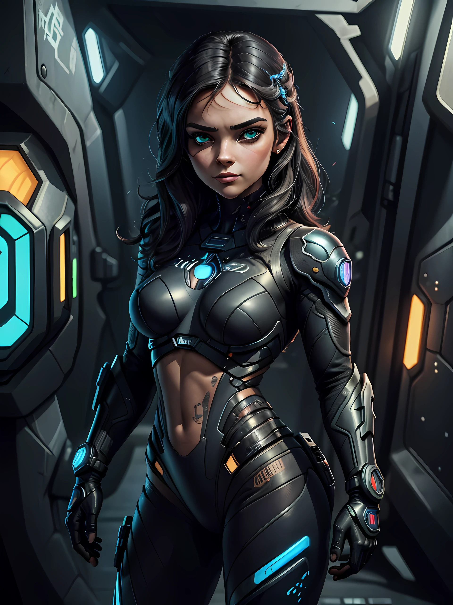 uma mulher linda atraente com cabelos loiros e olhos azuis, usando uma blusa de moletom，inspirada em "Selina Kyle"(altamente detalhado: 1.2), (canon EOS R6 melhor qualidade: 1.2), (8K: 1.0), (emb-rrf-baixo: 1.0), (lotes de grandes tatuagens pretas na cabeça cibernética aberta no meio mostrando o interior, Rosto detalhado, Olhos hiper detalhados e uso de óculos de sol de alta tecnologia com display holográfico 1.2), foco nítido (foto premiada: 1.2), (dispersão subterrânea: 1.2), (dispersão subterrânea: 1.2). 1.1) (um belo ciborgue ultra-detalhado: 1.2), ( cabelos hiperdetalhados: 1.2), (corpo maravilhoso: 1.2), (corpo inteiro: 1.2), (postura dinâmica :1.2), brilho neon, (olhos cibernéticos detalhados:1.1), fechar-se (hiper-realista:1.2), RPG, Estilo Cyberpunk 2077, iluminação dramática, (Paisagem urbana futurista altamente detalhada:1.2), (ficção científica: 1.2). 1.2), fotografia de retrato profissional, por wlop Greg Rutkowski, Jeffrey Simpson, Alphonse Mucha