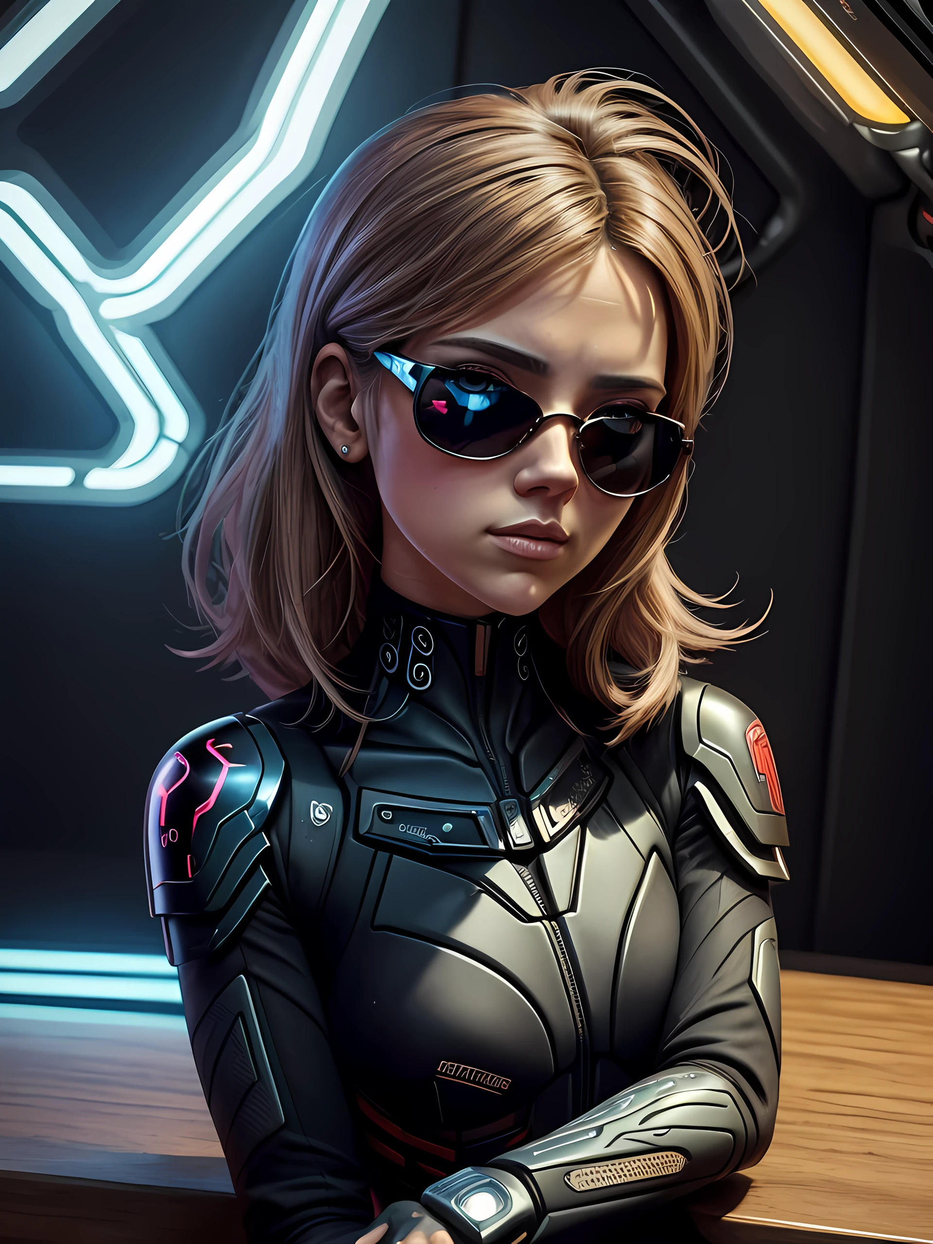 an attractive beautiful woman with blond hair and blue eyes, wearing a sweatshirt，inspired by "scarlett johansson"(highy detailed: 1.2), (canon EOS R6 best quality: 1.2), (8k: 1.0), (emb-rrf-low: 1.0), (lots of large black tattoos on open cybernetic head in the middle showing the inside, face detailed, Hyper-detailed eyes and use of high-tech sunglasses with holographic display 1.2), sharp focus (awarded photo: 1.2), (subsurface scatter: 1.2), (subsurface scatter: 1.2). 1.1) (a beautiful ultra-detailed cyborg: 1.2), ( hyper-detailed hair: 1.2), (wonderful body: 1.2), (fully body: 1.2), (Dynamic Stance :1.2), neon glow, (Detailed cybernetic eyes:1.1), Close-up (hyperrealisti:1.2), RPG, cyberpunk style 2077, dramatic lighting, (highly detailed futuristic cityscape:1.2), (scientific fiction: 1.2). 1.2), professional portrait photograph, por WLOP greg rutkowski, Jeffrey Simpson, Alphonse Mucha's