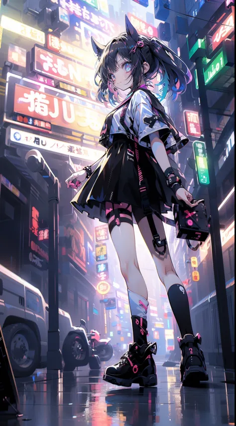 Masterpiece picture quality，Rainbow，Urban girl，ssmile，number art，style of anime，Retro anime girl，Punk girl，in an anime style，dua...