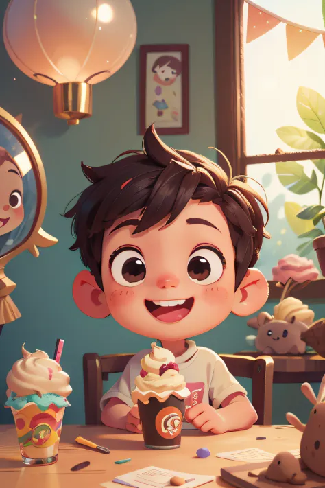 A little boy, zoo, ice cream, happy, happy, perfect quality, clear focus (clutter - home: 0.8), (masterpiece: 1.2) (realistic: 1...