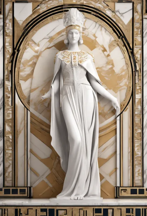 A white marble statue of a woman wearing Athenian clothing