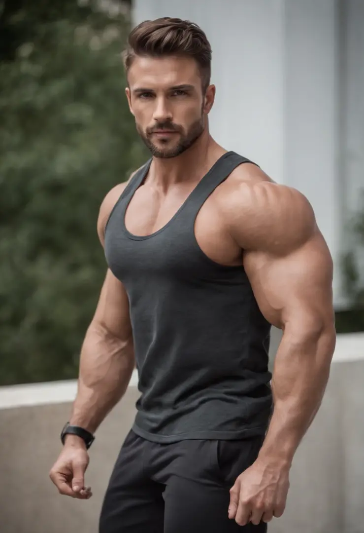 Fitness Homem Bonito Com Corpo Muscular Sexy Shirt Preta Shorts