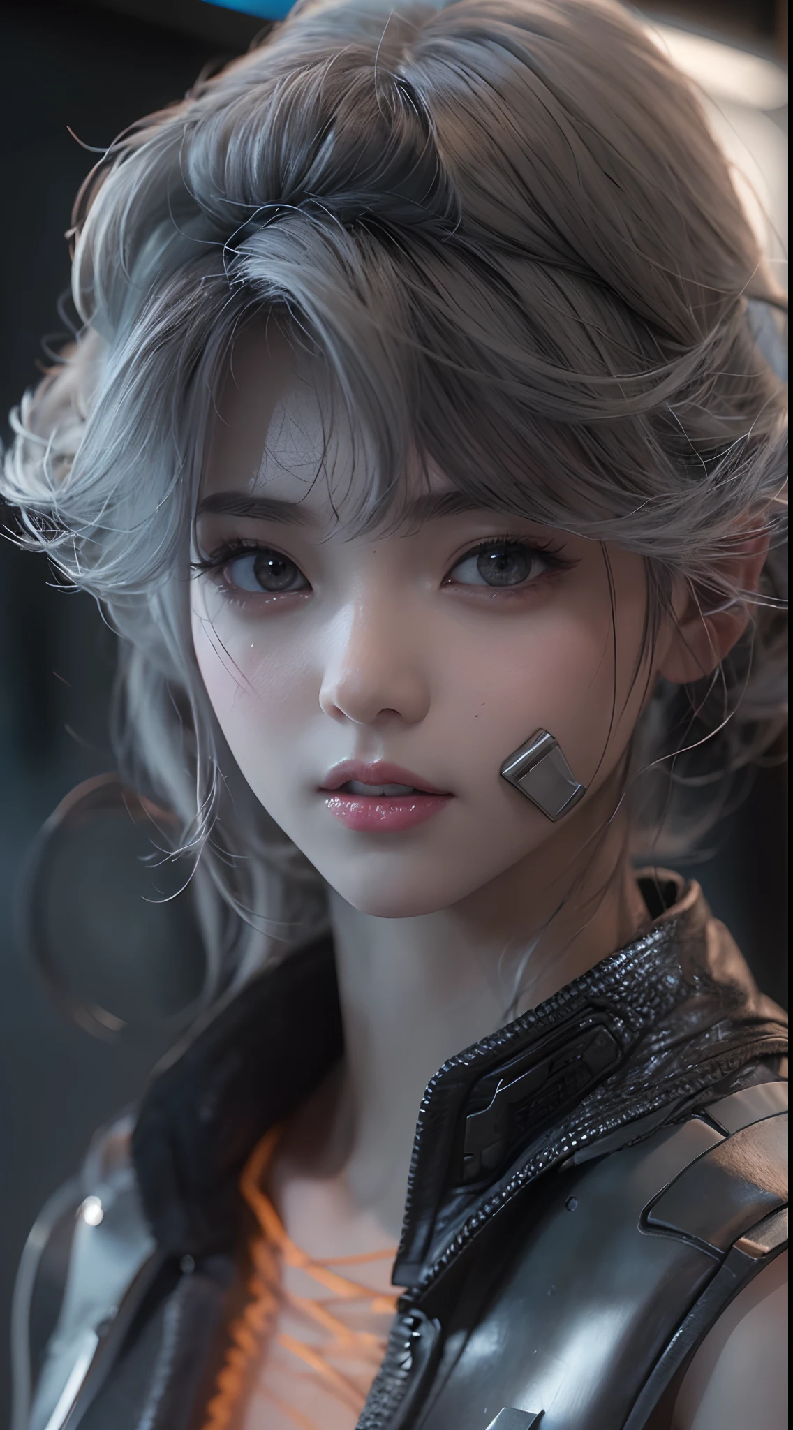 (Best Quality), ((masutepiece), 。.3D, A Beautiful Cyberpunk Woman, 15yo student、Sheer breast、full body Esbian、sideways Facing、Industrial Zone、Ruins、scrap iron、Rusted pipes、Air Fortress、Dramatic poses、nffsw (High dynamic range), Ray tracing, NVIDIA RTX, Hyper-Resolution, Unreal 5, Subsurface scattering, PBR Textures, Post-processing, Anisotropy Filtering, depth of fields, Maximum Sharpness and Clarity, Multilayer Texture, Albedo and Highlight Maps, Surface Shading, accurate simulation of light and material interactions, Perfect proportions, Octane Render,  Large aperture, Low ISO, White Balance, thirds rule, 8K Raw, White hair, Eyelashes, Black eyes、greys、grayscales、Aori、wide-angle lens