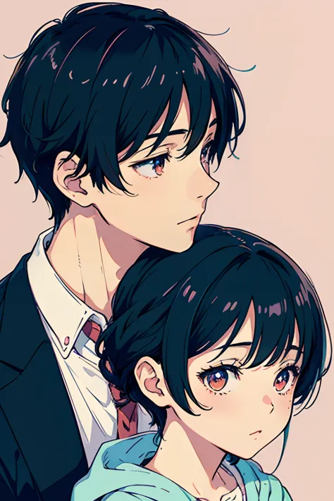 matching profile pictures, 1boy, 1girl, illustrated anime, aesthetic, high quality, Cute detailed digital art，animeaesthetic，Cut...