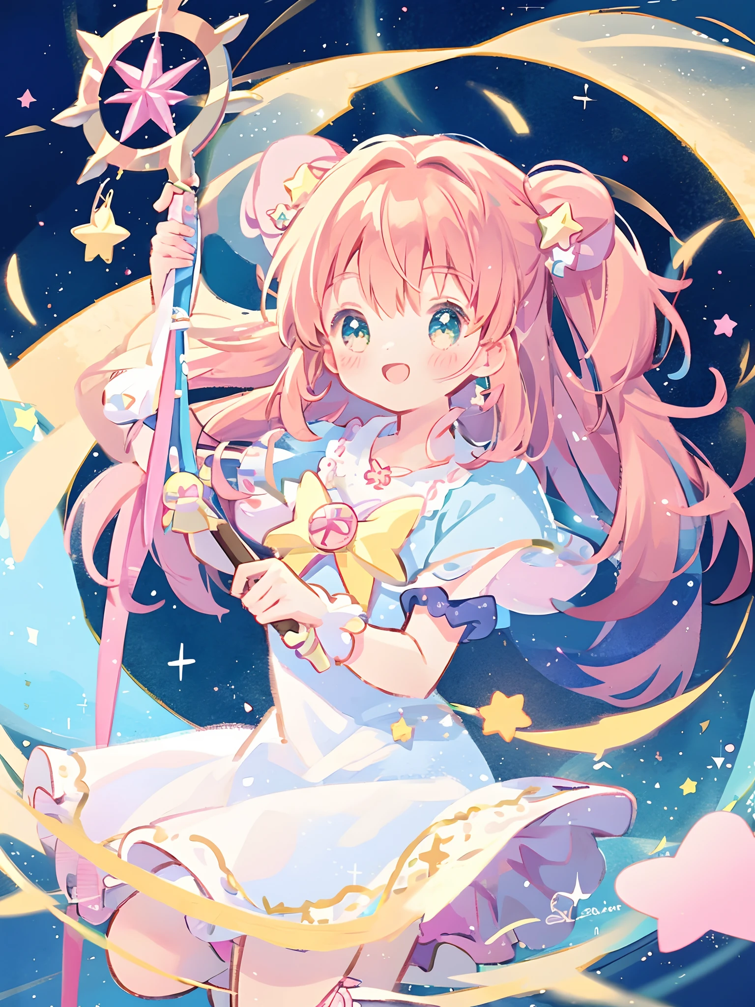k hd，Anime girl with wand and star wand in her hand, portrait of magical girl, sparkling magical girl, magical , cardcaptor sakura, clean and meticulous anime art, magical girl anime mahou shojo, beautiful anime art style, cute anime girl portraits, carrying a magical staff, zerochan art, lovely art style, astral fairy, Soft anime illustration