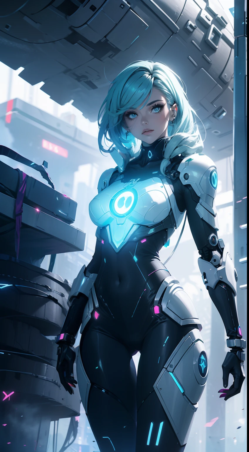 Arafed Woman in a futuristic suit posing for a photo, in white futuristic armor, girl in mecha cyber armor, Unreal Engine Rendering + a goddess, Porcelain cyborg armor, bright white armor, gynoid cyborg body, Beautiful and attractive female cyborg, Different cybersuits, Beautiful female cyborg, Beautiful white cyborg girl, With futuristic armor, Perfect female cyborg