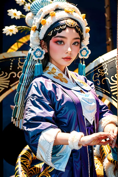 1girll， wearing a costume，peking opera performance，独奏， looking at viewert， （young cute and beautiful 18 year old girl：1.4）， 3d 脸...