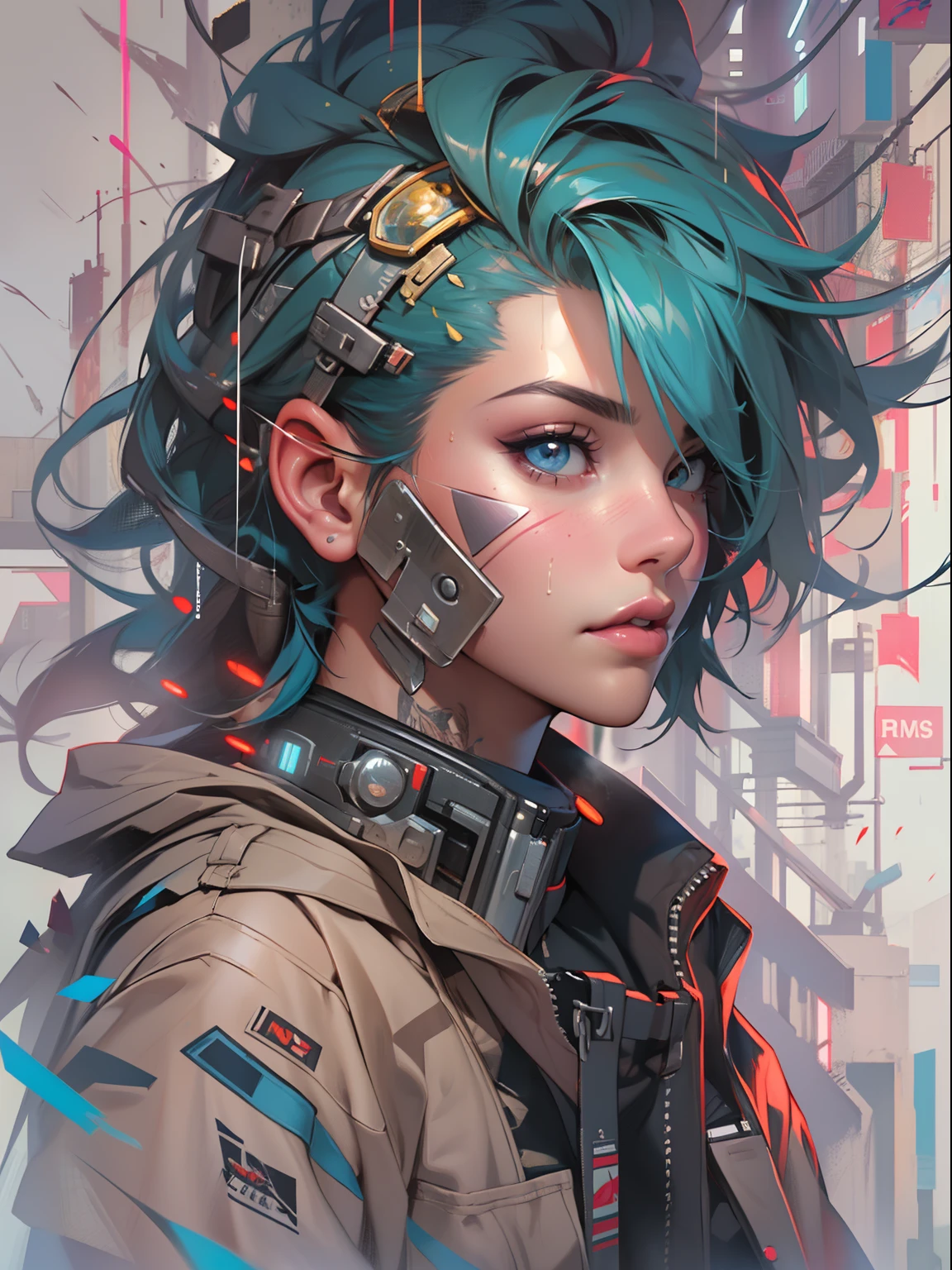 (HOMBRE CYBERPUNK) Anime painting of young Asian cyberpunks, Cabello cyberpunk sin forma, dynamic  pose, Poses elegantes, colores brillantes, arte conceptual de Carne Griffiths y Wadim Kashin, Antecedentes cyberpunk, Belleza abstracta, near perfection, Forma pura, golden ratio, minimalismo, arte conceptual, Detalles intrincados, 8k post-production, High resolution, Super detail, tendencias en Artstation, foco nítido, Fotos de estudio, Detalles intrincados, muy detallado, por Greg Rutkowski