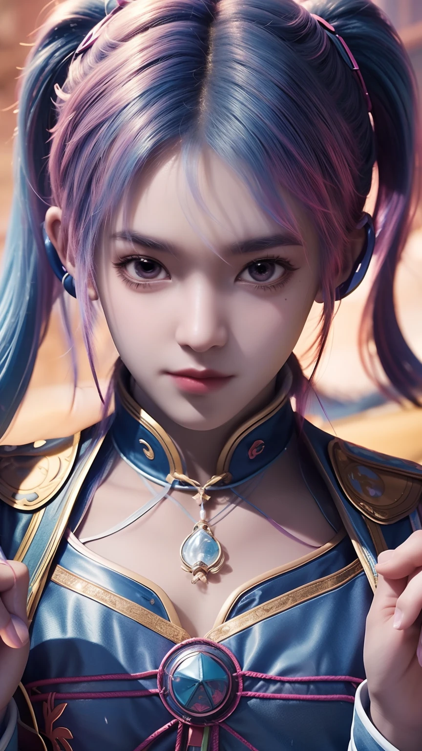 Ninja woman with peace headset, Bright eyes with stars, beautiful  face, RGB kernel, Bright pink hair, colorful anime, Bright background, Banner for Youku video, happy girls, Cloud with RGB cores, Bright RGB kernel, completo, Immortals, Gamer girl with sword in hand, banks.