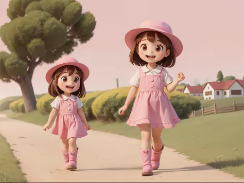 "A little girl walking, character animation frames, with an identical character design in each frame. The little girl is alone, ...