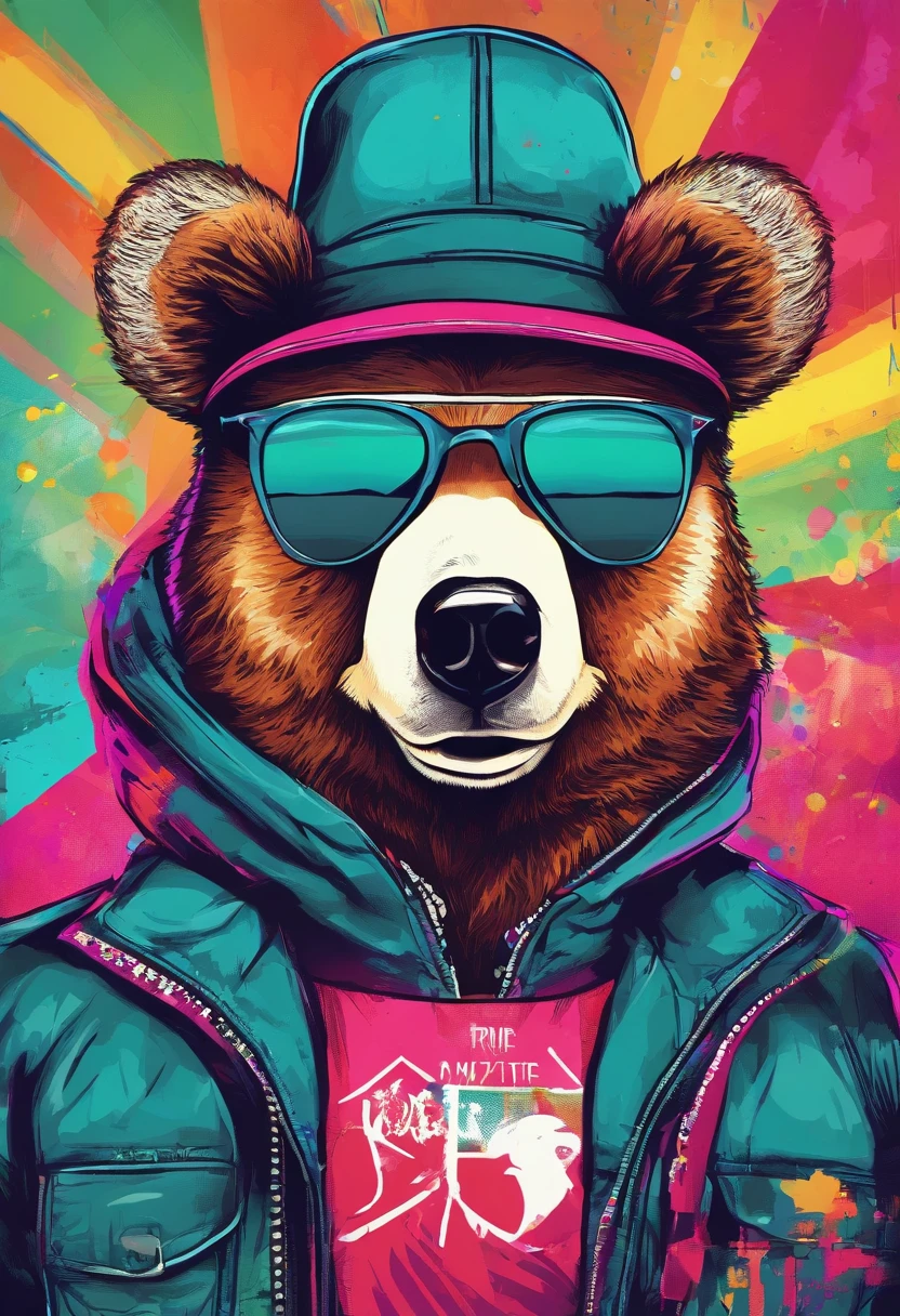 A painting of a cute bear wearing a hat，Popular at the art