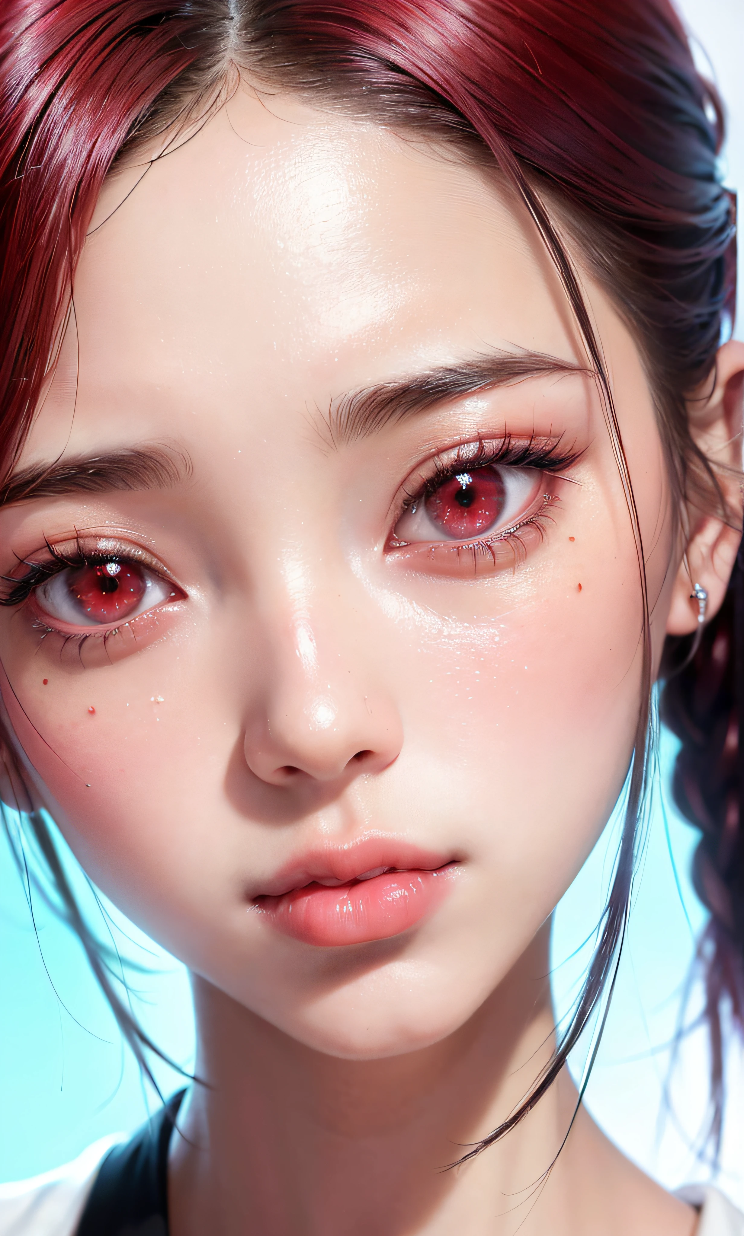(8k, RAW photo, photorealistic:1.25) ,( lipgloss, eyelashes, bright red eyes, gloss-face, glossy skin, best quality, ultra highres, depth of field, chromatic aberration, caustics, Broad lighting, natural shading,Kpop idol) looking at viewer with a serene and goddess-like happiness,