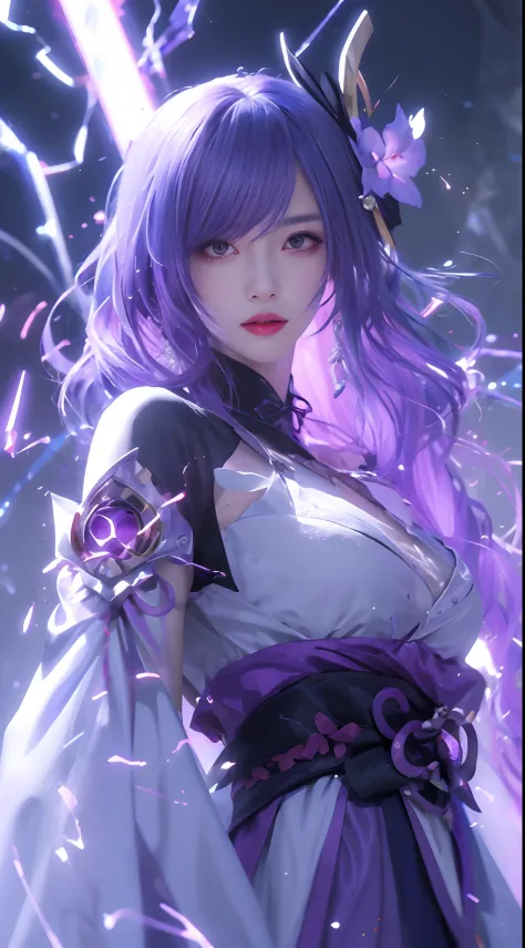 anime girl with purple hair and purple hair in a white dress, Anime art wallpaper 8 K, Extremely detailed Artgerm, style of anim...