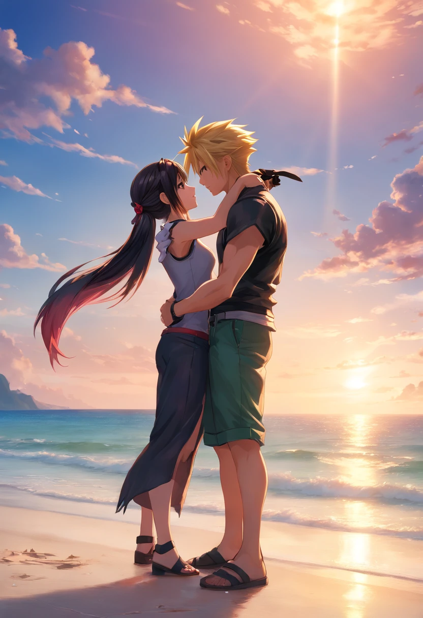 A couple kissing on the beach at sunset - SeaArt AI