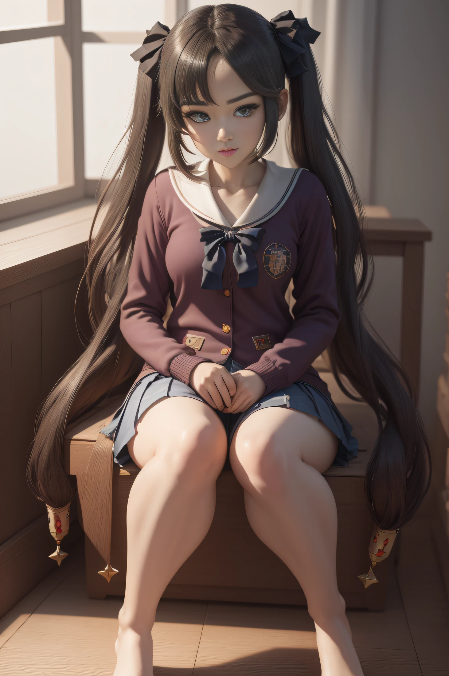 A girl in a school uniform squatted down, Девушка spread her legs, high school uniform, short skirt, The blouse is unbuttoned, You can see the underpants, little chest, Miniature figure, model figure, Slim waist, Embarrassment, sexuality, Cute beautiful anime woman, detailed digital anime art, beautiful anime girl, beautiful anime girl, Anime with small details, Best Quality, Masterpiece, Ultra-detailed, Beautiful, hight resolution, Original,CG 8K ультрареалистичный, perfect artwork, beatiful face, Face Clean, Skin, hyper realistic, Ultra Detailed, A detailed eye, dramatic  lighting, (Realistic) Realistic, Full HD, Best Quality, Best Quality, Beautiful lighting, (8k wallpaper of extremely detailed CG unit), High Details, sharp-focus, The art of dramatic and photorealistic painting, beautiful smile,