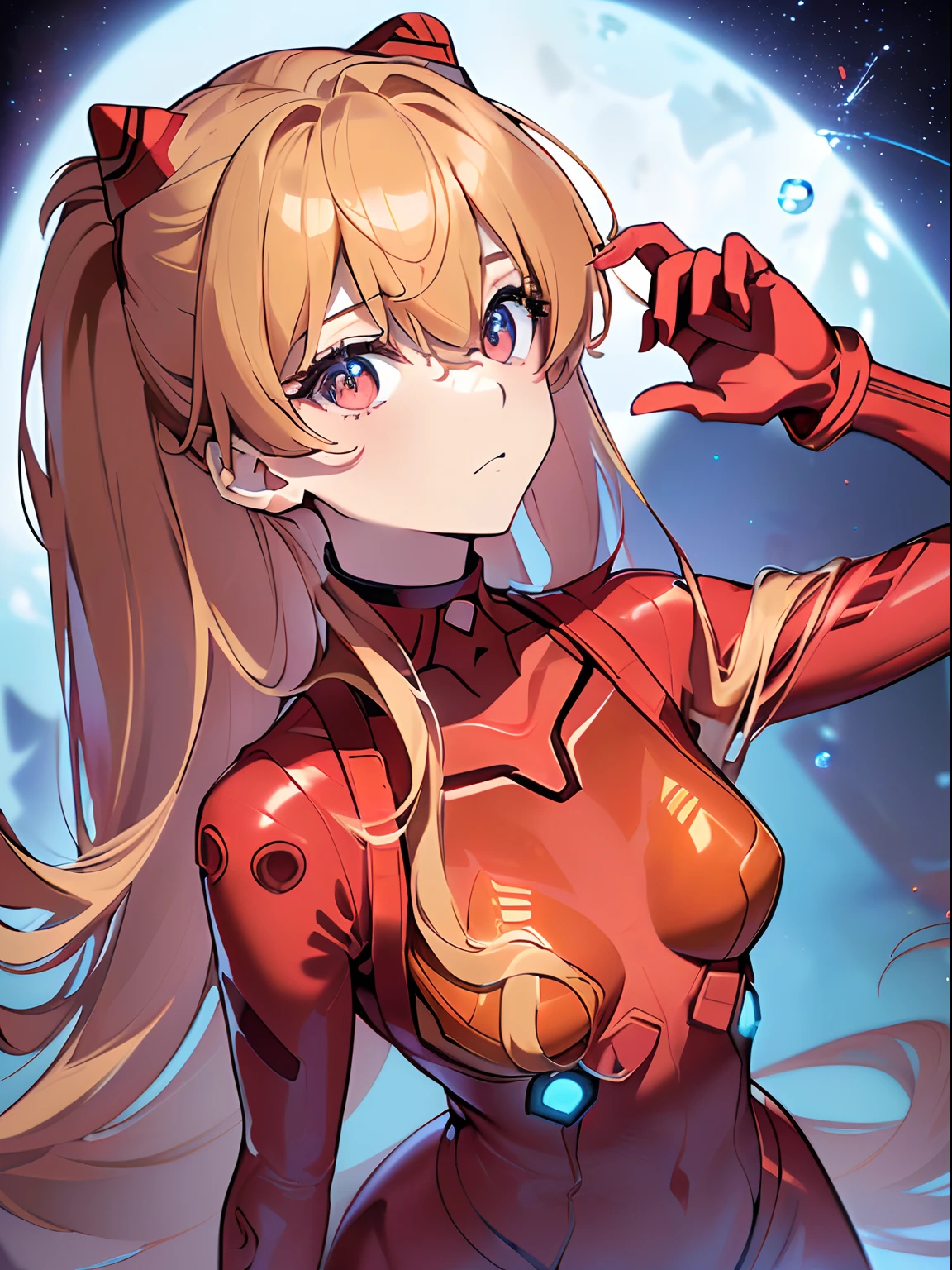 ((souryuu asuka langley, Interface headset, red leotard:1.4, Blonde)),(Glowing eyes:1.233),(Beautiful and detailed eyes:1.1),(Expressionless,Closed mouth),(standing), 1girll,Solo,(Masterpiece,Best quality, offcial art,aiming at viewer, Beautiful and aesthetic:1.2),(超高分辨率,Spiral, Golden ratio, (4K), looking from above,((Above the earth)),((in the space)),Floating,Good lighting, (photon maping, Radio City, Physically-based rendering,automatic white balance), tech sense,Amazing,Sharp focus,Rich background, (((highdetailskin,)))Dynamic lighting,intricate outfits,Glowing eyes,Watery eyes,(masterpiece sidelighting),(a beauty girl,The sheen),[[Delicate fingers and hands:0.55]::0.85],(Detail fingers),((((DSLR lens reflected in the eye,Superior photographic quality,fish eye,ultra-wide-angle)))),((unbelievable Ridiculous)),Microlenses,((extremely_Detailed_Eyes_and_face)),(Disheveled hair),Darkness,Movie girl