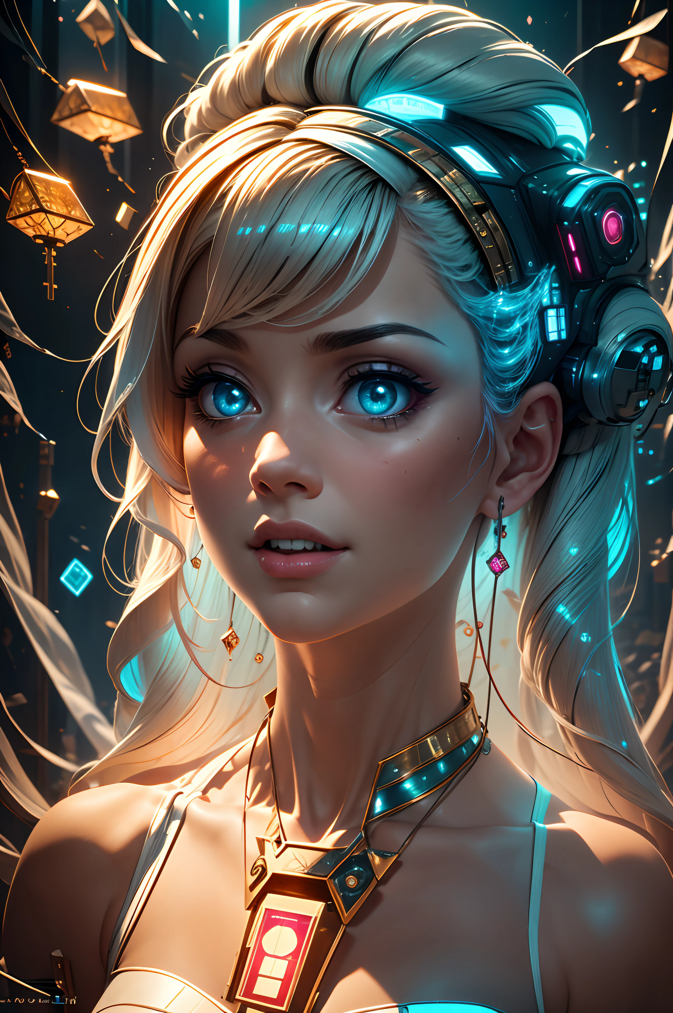 ความงามแบบไซเบอร์เนติกส์, สูงly detailed image of a biomechanical girl with a beautiful face, ผมสีแดงเข้ม. ผิวกระจกใสและเครื่องสุขภัณฑ์ขาวเผยให้เห็นเครือข่ายของโลหะที่ซับซ้อนซึ่งก่อรูปเป็นโครงสร้างกระดูกที่ไม่เคยอ่อนโยน, จับภาพความอ่อนโยนของแสงสีชมพูชีวภาพที่ส่องประกาย. ภายในห้องทดลองสุดล้ำอนาคต, วงจรอิเล็กทรอนิกส์ที่ซับซ้อน, มันฝรั่งทอด, ระบบอีบนชิป (โซซี) ส่วนประกอบต่างๆ เต้นเป็นจังหวะด้วยแสง, สร้างบทเพลงซิมโฟนีแห่งความมหัศจรรย์ระดับสูง, ความคิดสร้างสรรค์, สวยงามและสวยงาม, สูง_อะไรก็ตาม