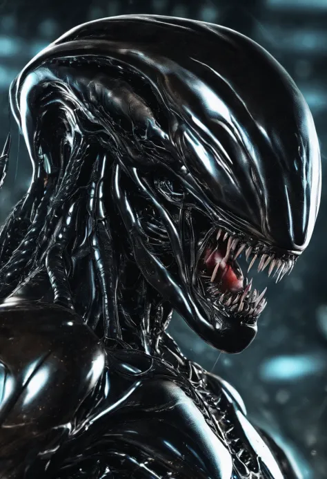 Venom possesses the alien，fully body pose，Liquid armor，high - tech，Laser laser，Delicate picture