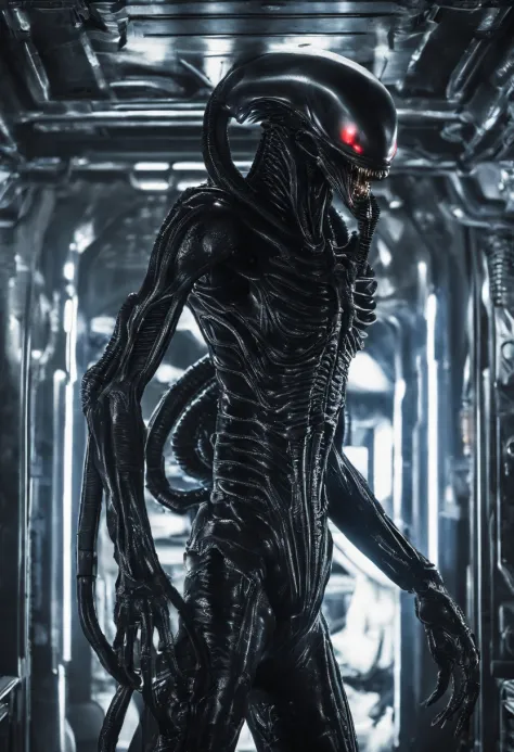 Xenomorph，slaughter，fully body pose，Sharp teeth，high - tech，Laser laser，Delicate picture