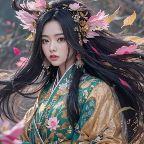 32K（tmasterpiece，k hd，hyper HD，32K）Long flowing black hair，ponds，zydink， a color， Aozhou people （Concubine girl）， （Silk scarf）， ...