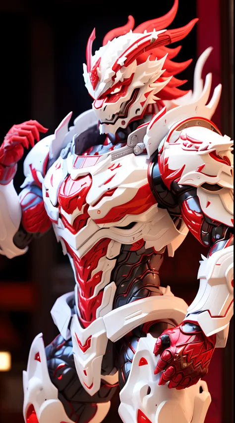 CHINESE DRAGON, (Red, white:1.5), DRAGON HEAD, HEAVY CRYSTAL ARMOR, TRANSPARANT, MUSCLE BODY.