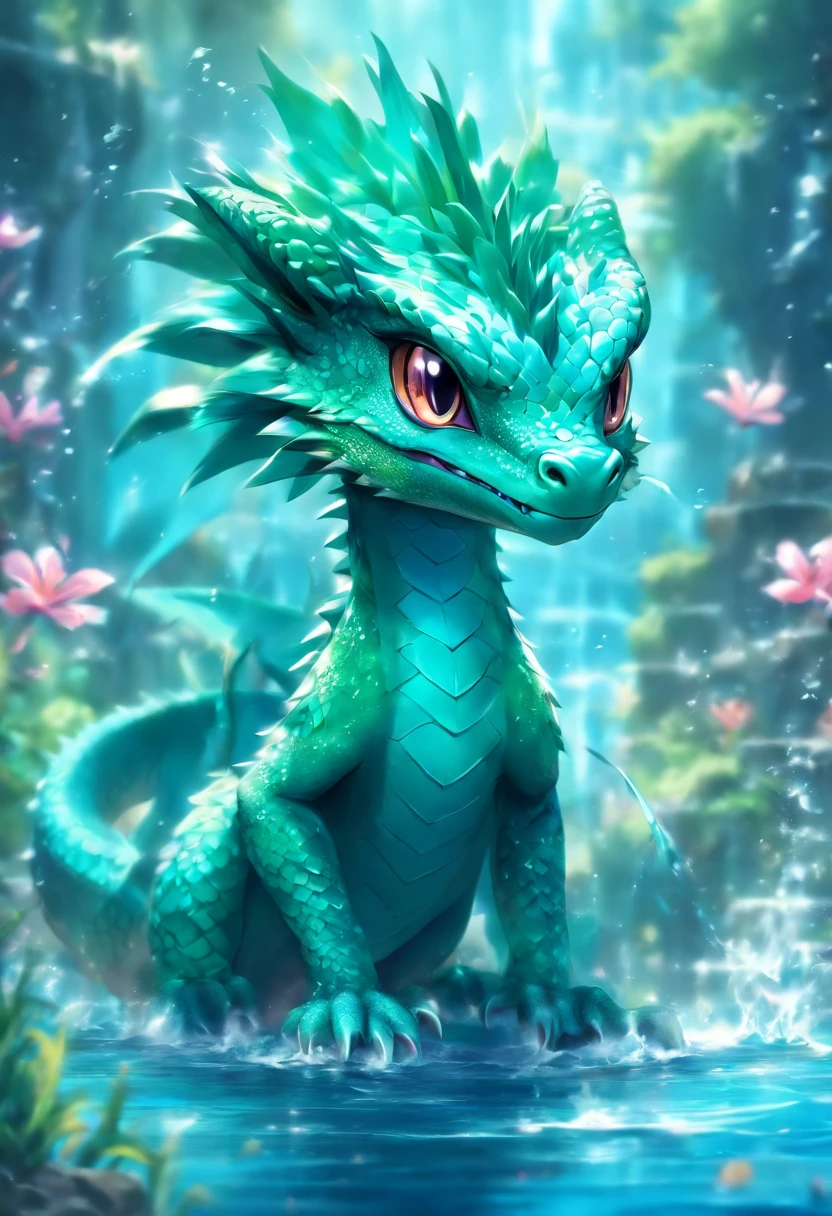 A small cute water dragon, (((super long tail)))