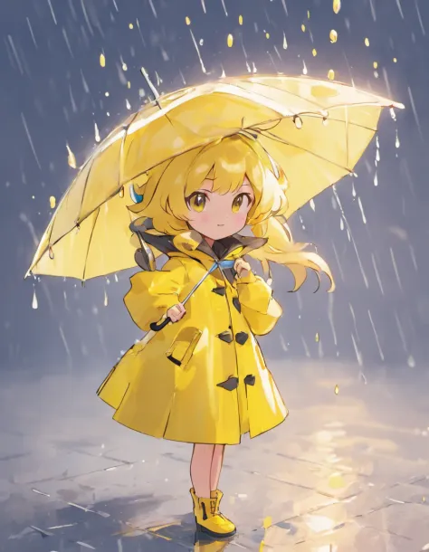 can you draw a lady in a pvc yellow rain coat and umbrella drawn by sowsow