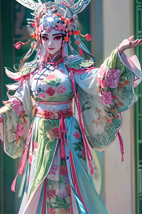 China-style，Chinese drama，Peking Opera costumes，Bai Suzhen costume，Drama Facebook，white colors，中景 the scene is，super-fine，ultra ...
