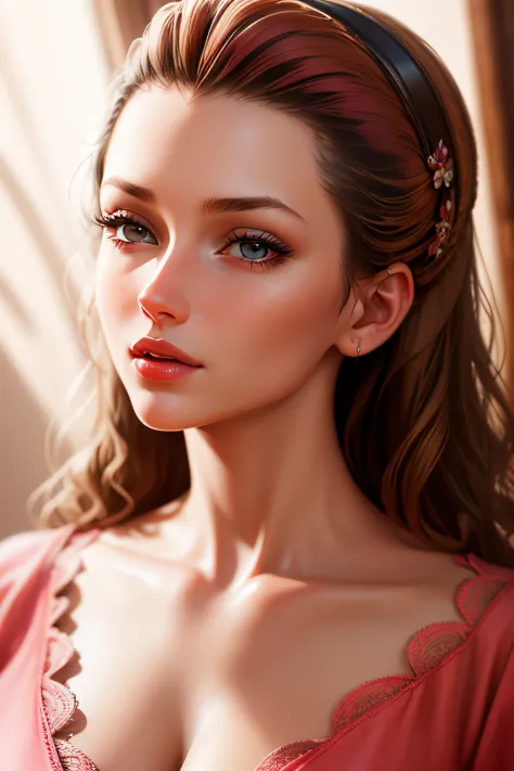 (a)woman,beautiful,artistic,portraits,realistic,photorealistic:1.37,vivid colors,sharp focus
(material)oil painting
(additional details)delicate features,glossy lips,soft curls,flowing dress
(color tone)warm tones
(light)soft natural light,subtle shadows