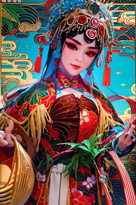 china-style，chinese drama，peking opera costumes，guan yu costume，drama facebook，red colour，closeup cleavage，super-fine，ultra - de...