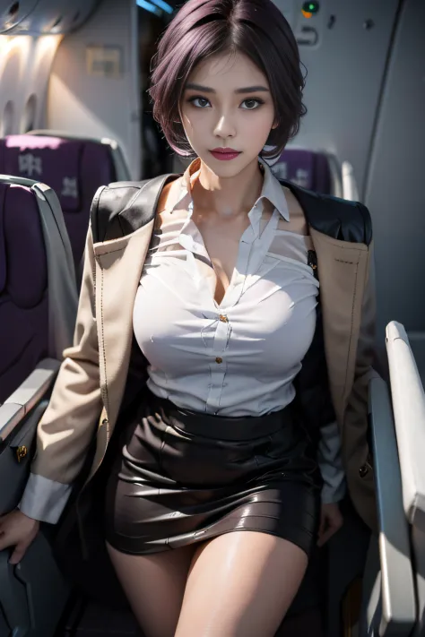 (Best quality: 1.1), (Realistic: 1.1), (Photography: 1.1), (highly details: 1.1), (1womanl), Airline flight attendants,Coat,Whit...