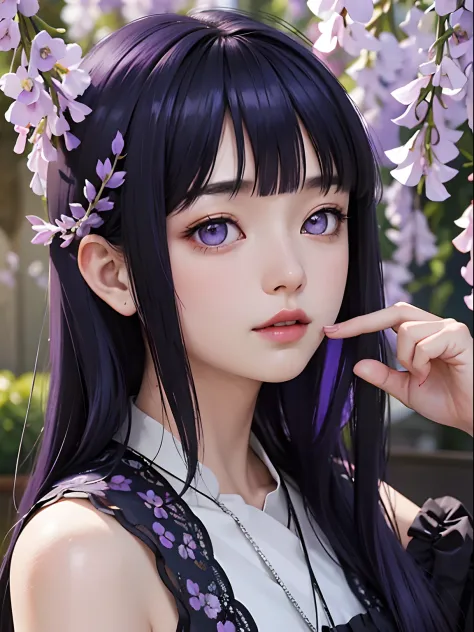 offcial art，统一 8k 壁纸，ultra - detailed，Beauty and aesthetics，tmasterpiece，best qualtiy，（Wisteria flowers），(Purple petals)（s fract...