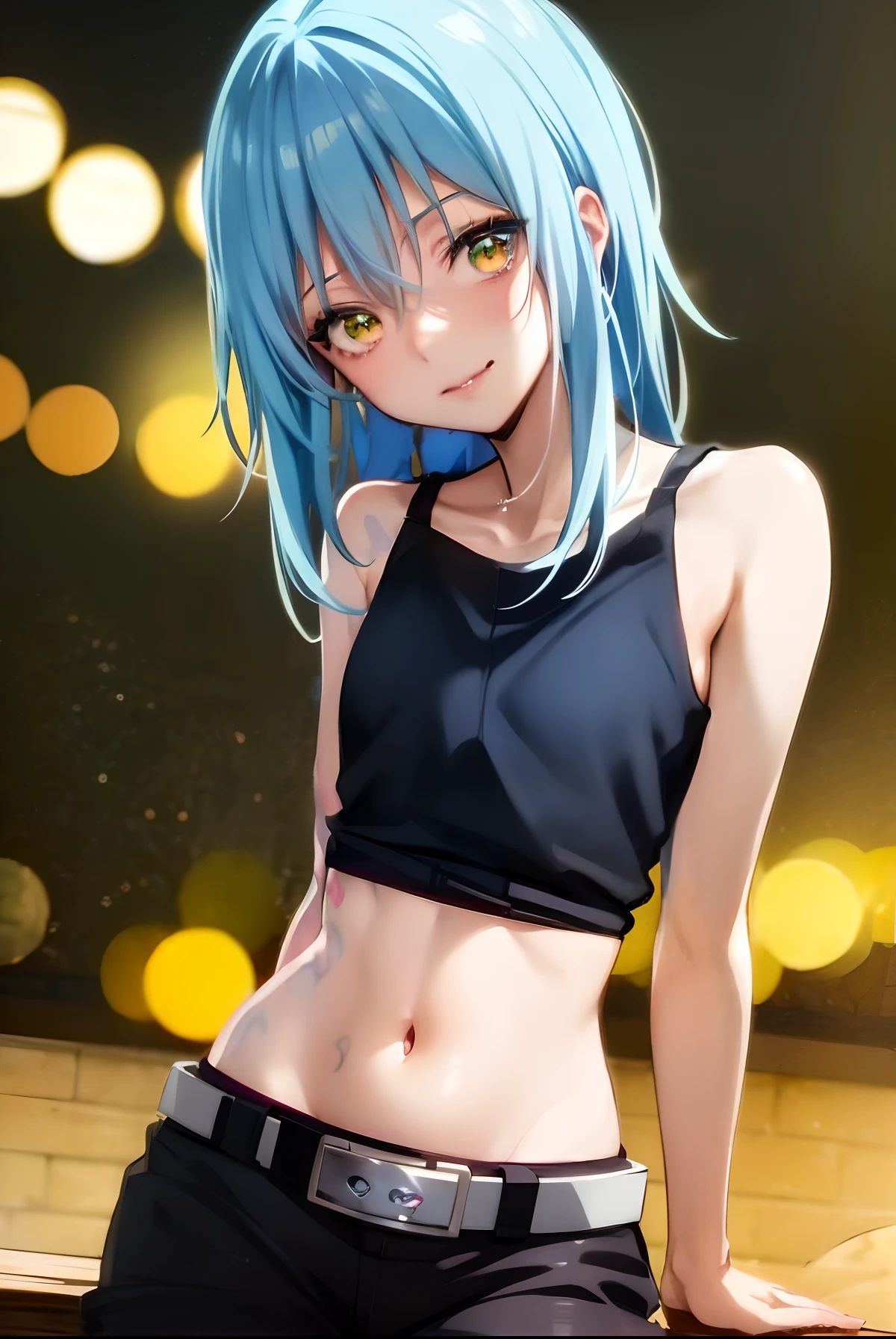 A close up of a person with blue hair and a black top - SeaArt AI