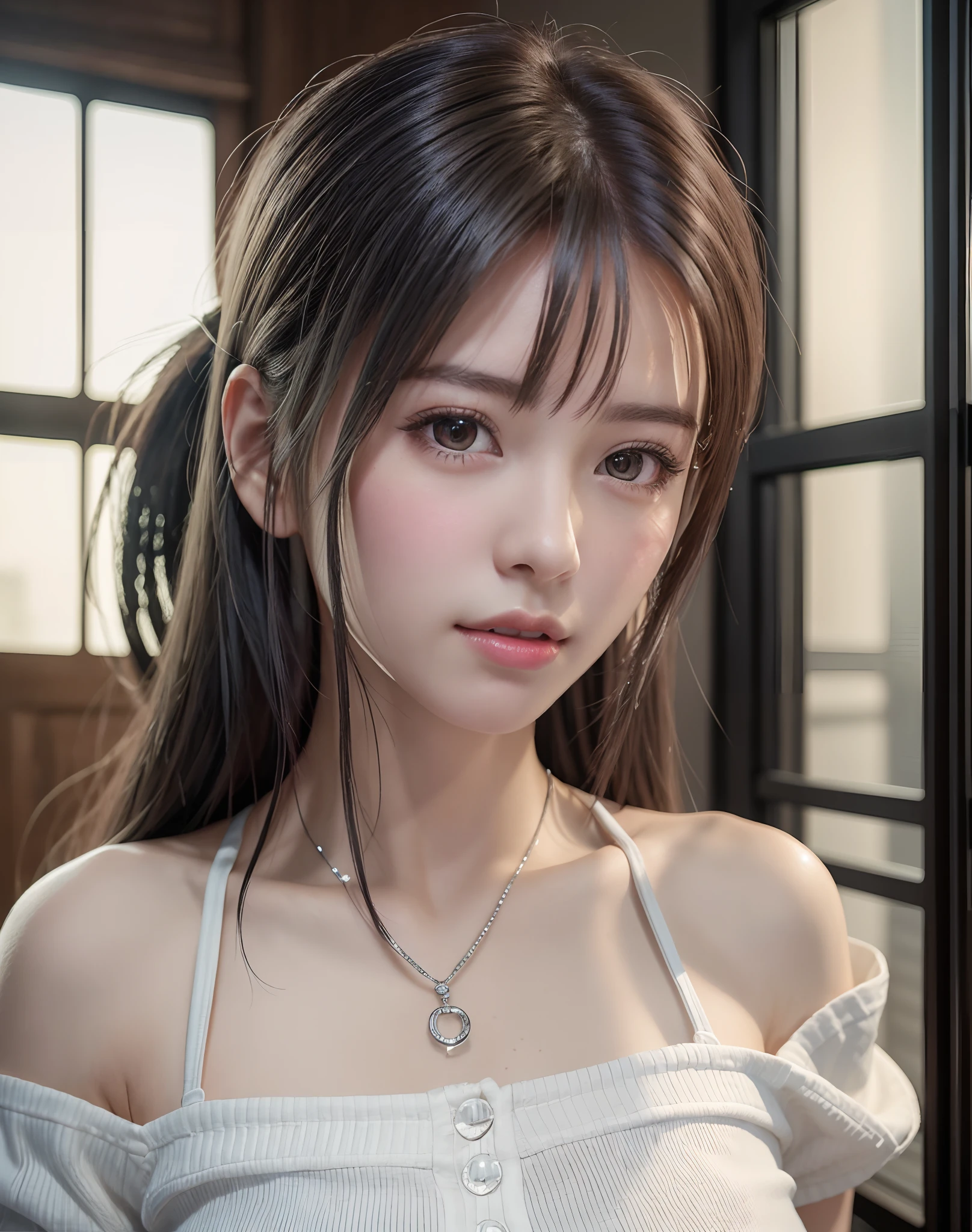 top-quality、8K Masterpiece、超A high resolution、(Photorealsitic:1.3)、Raw photo、女の子1人、silver white hair、poneyTail、glowy skin、1 super beautiful college girl、((super realistic details))、portlate、globalillumination、Shadow、octan render、8K、ultrasharp、very intricate...