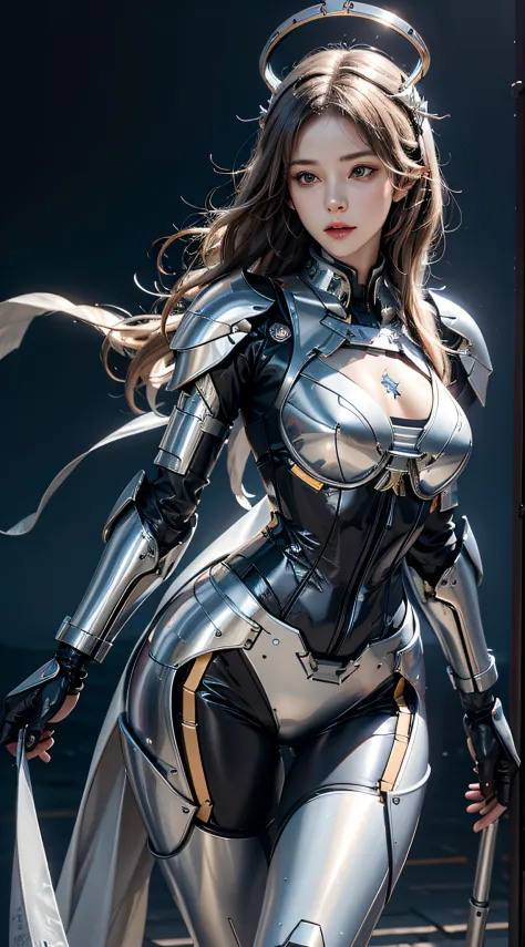 photorealistic, high resolution, 1women, mature female, solo, hips up, robot, mecha musume,mechanical parts, robot joints,single...