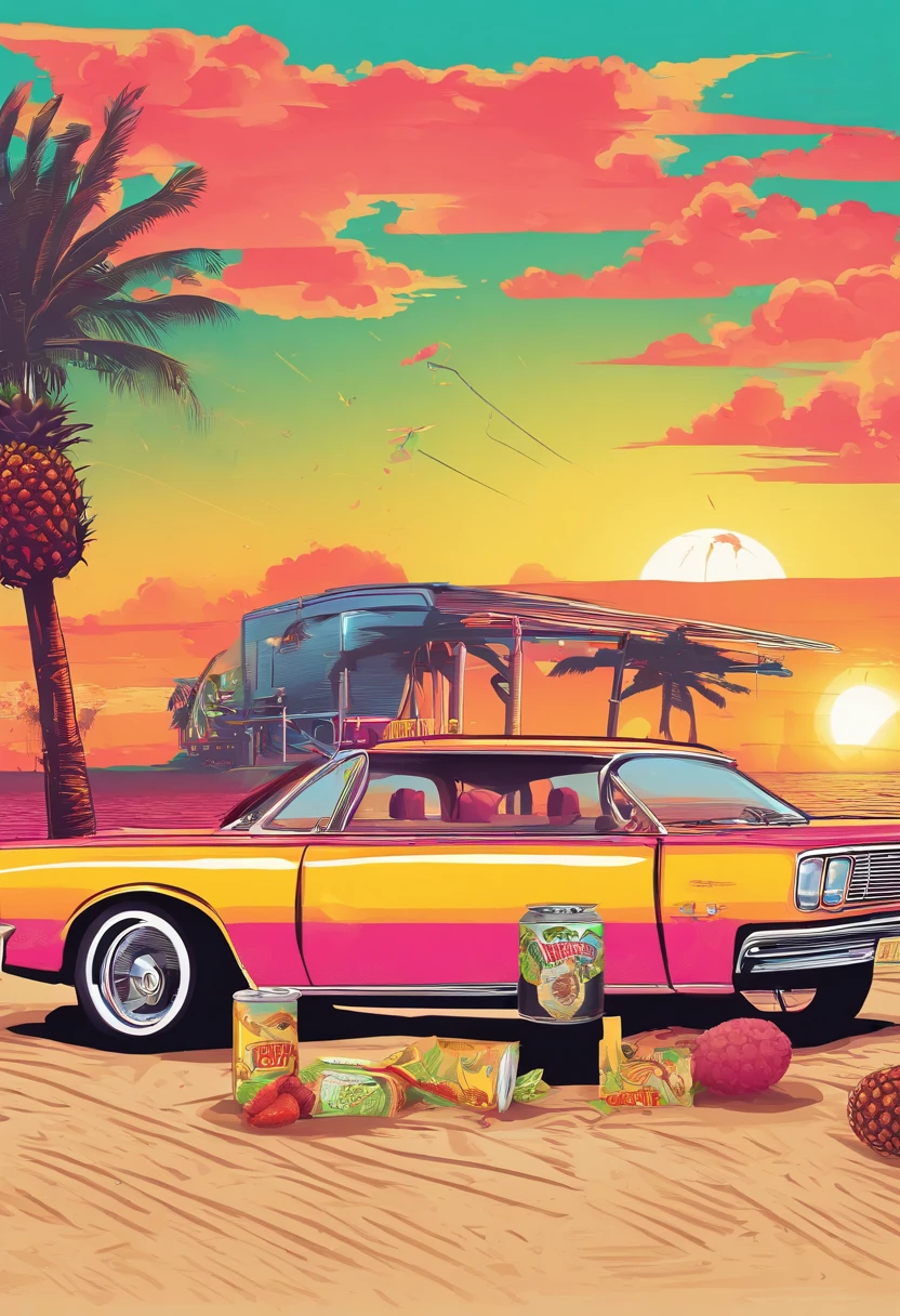 Art Poster Car Auto in Sunset