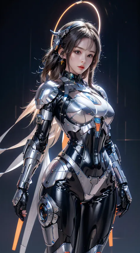 photorealistic, high resolution, 1women, mature female, solo, hips up, robot, mecha musume,mechanical parts, robot joints,single...