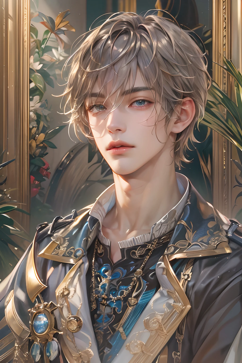 (absurdres, highres, ultra detailed, HDR), masterpiece, best quality, 1 boy , Tales of crestoria character, short hair, handsome face, anime eyes,detailed interior, detailed character