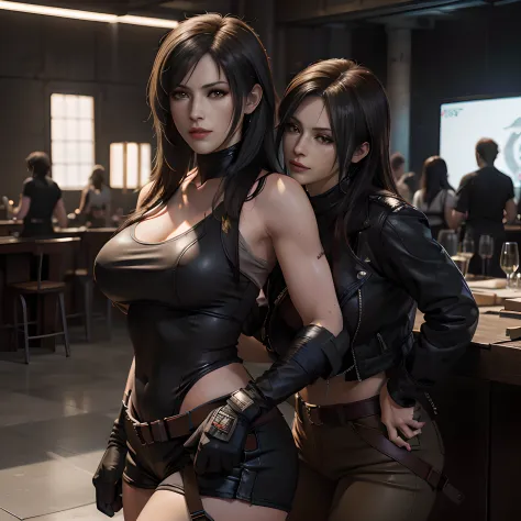 they are two women in leather outfits posing for a picture, Tifa Lockhart, ff Tifa, alluring tipha lockhart portrait, tifa lockh...