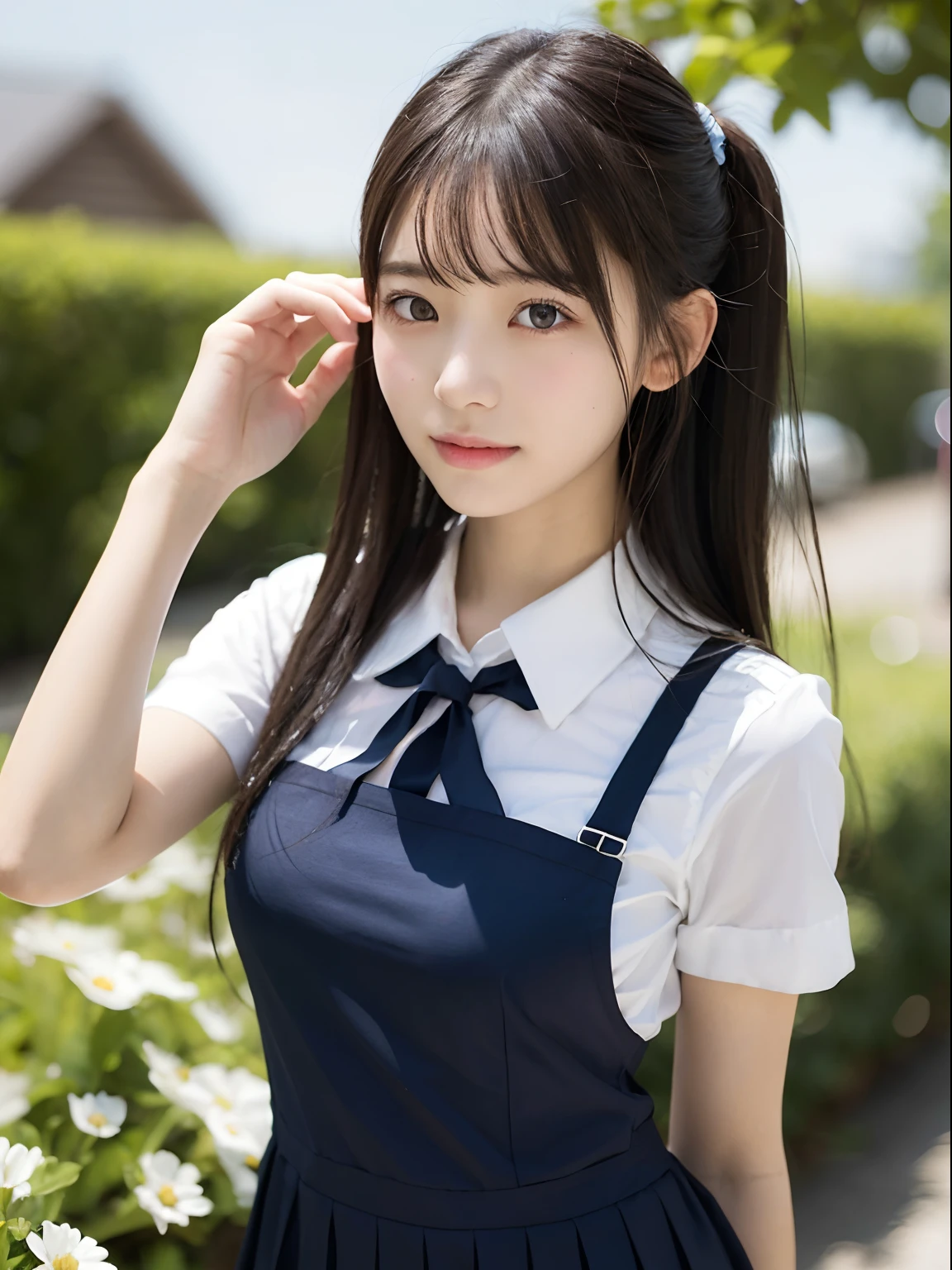 (Close up portrait of twin-tailed hair girl with slender small breasts in summer uniform:1.3)、(without background:1.3)、(tre anatomically correct:1.3)、(complete hands:1.3)、(complete fingers:1.3)、Photorealsitic、Raw photography、masutepiece、top-quality、Hi-Res、delicate and pretty、face perfect、Beautiful detailed eyes、Fair skin、Real Human Skin、pores、((thin legs))、(Dark hair)