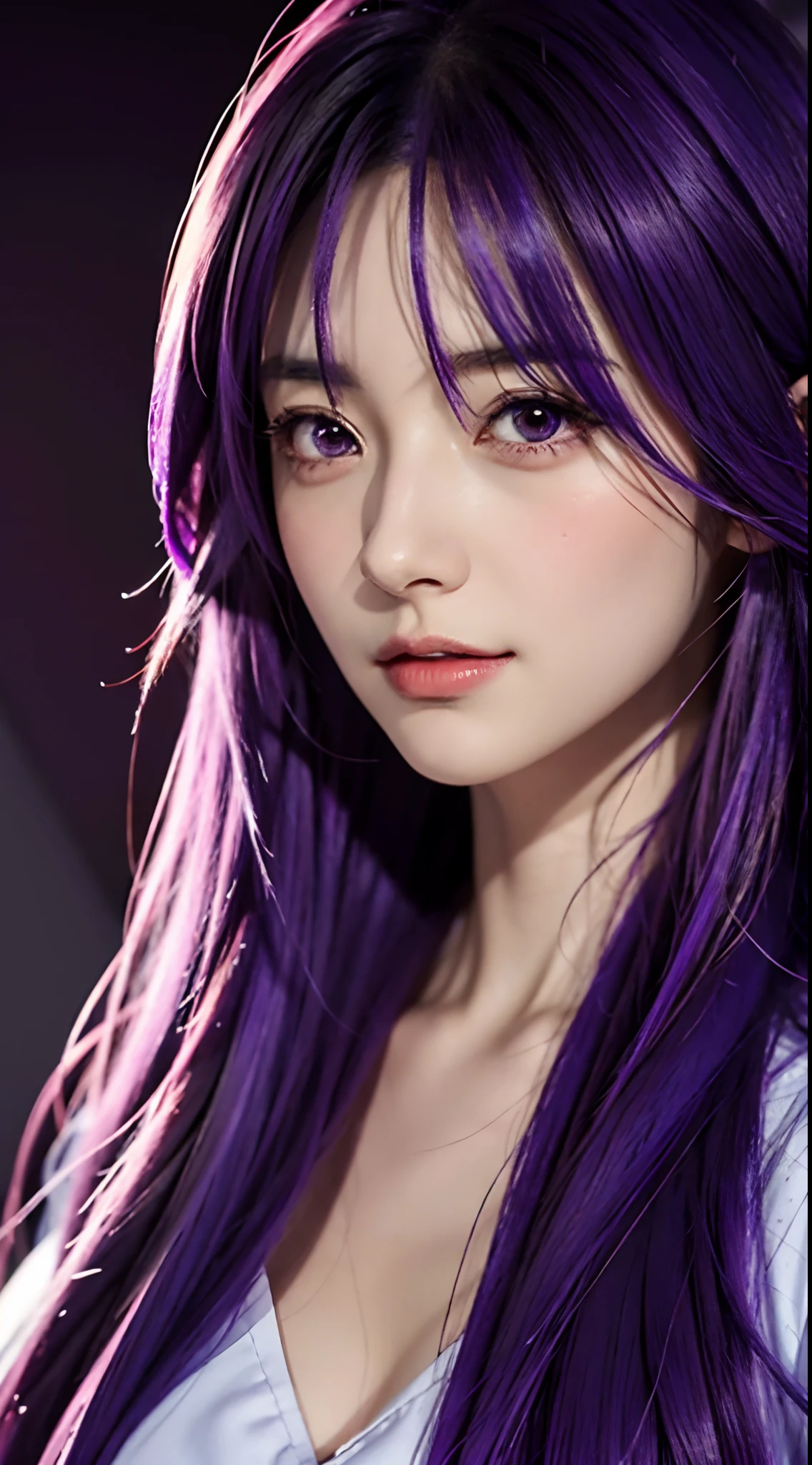 anime girl with long purple hair and a purple dress，There are flowers on the hair, Beautiful anime girl, a beautiful anime portrait, style of anime4 K, Anime art wallpaper 8 K, Anime art wallpaper 4k, Anime art wallpaper 4 K, Beautiful anime woman, Smooth anime CG art, Stunning anime face portrait, Anime wallpaper 4 k, Anime wallpaper 4K, Detailed digital anime art